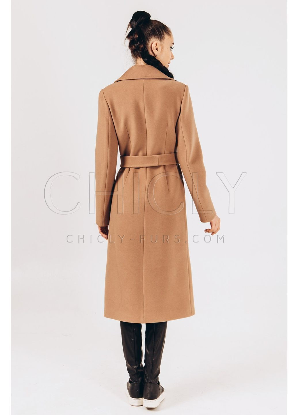 Світло-коричневе зимнє Зимове пальто з кашеміру двобортне CHICLY