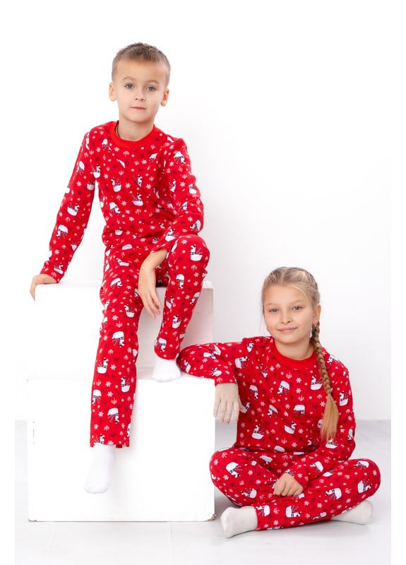 Красная зимняя утепленная пижама детская унисекс (штаны и кофта) с новогодним принтом (p-7481) туника + брюки Носи своє 6076