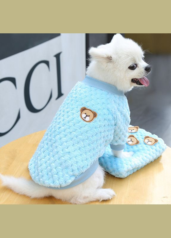 В'язаний махровий светр для собак Pet Style "Ведмедик" Блакитний L No Brand - (323231878)