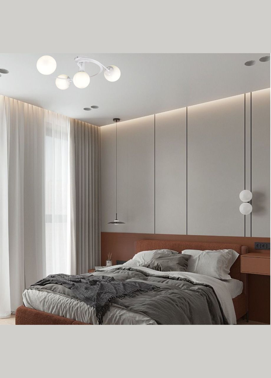Біла стельова люстра з кулями (61-LX04-4 WH+WH) No Brand (370069917)