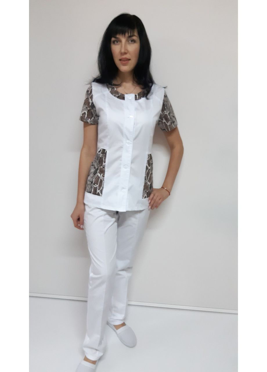 Жіночий медичний костюм Ліза котон 44 розмір короткий рукав 44, Червоний з леопардовим оздобленням No Brand (365843404)