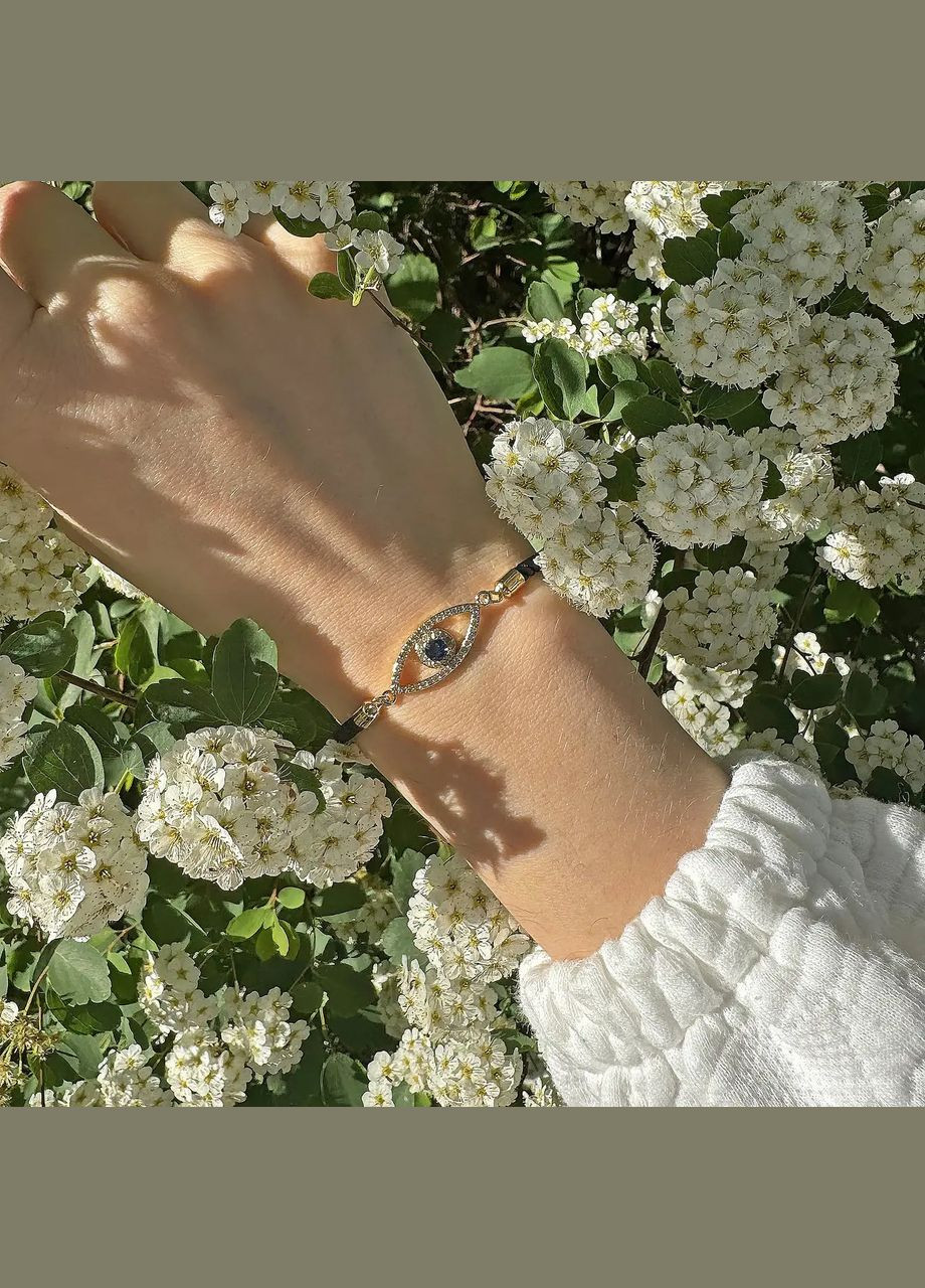 Браслет шнур на затяжці "Око" чорний, фур-ра гіп-ний сплав колір золото d-9х3мм+- обхват до 20см No Brand Браслет на затяжці (302254730)