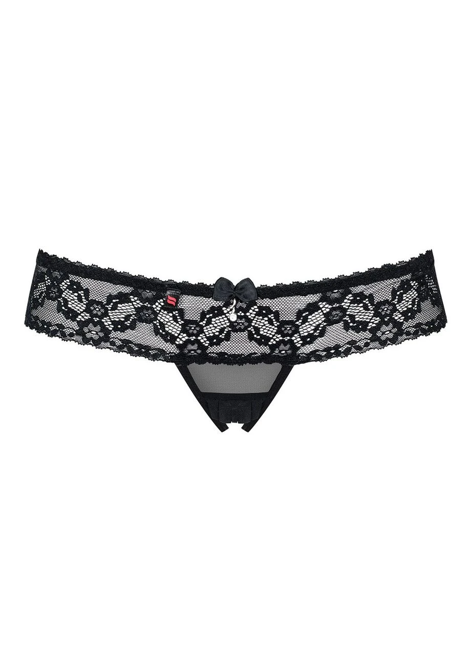 Кружевные стринги 837-THC-1 с открытым доступом, черный, L\XL Obsessive (347298846)