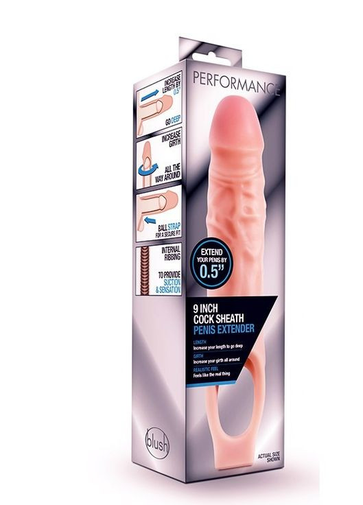 Насадка на член реалістична, що подовжує, Performance бежева, 16.5 х 3.8 см Blush (297397931)