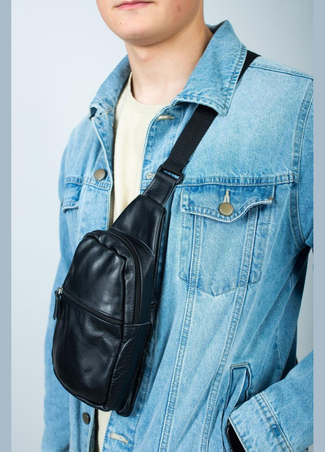 Сумка через плечо кожаная, сумка-слинг мужская SL014 (черная) No Brand (333342080)