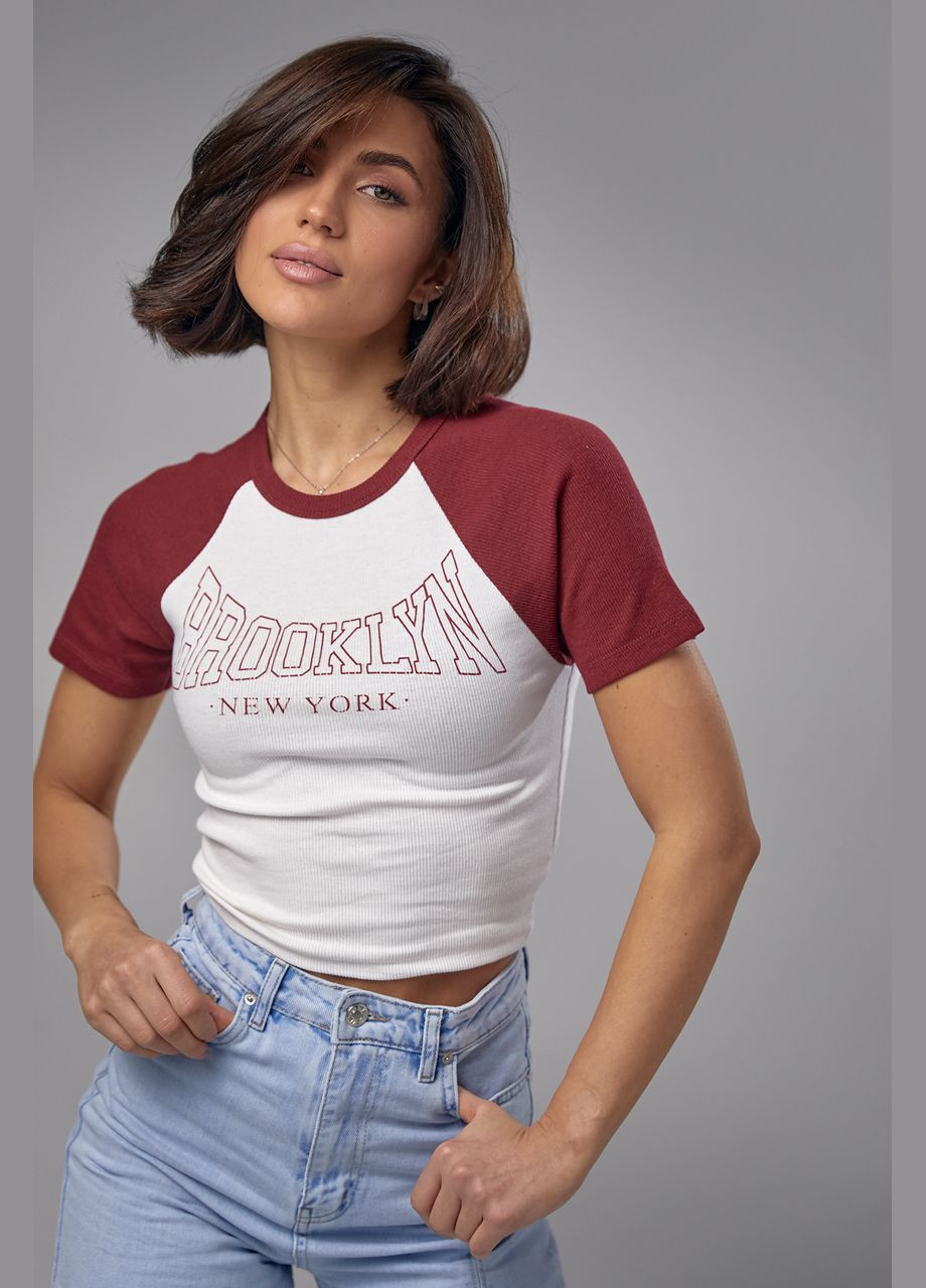 Укороченная футболка в рубчик с надписью Lurex - (280951387)