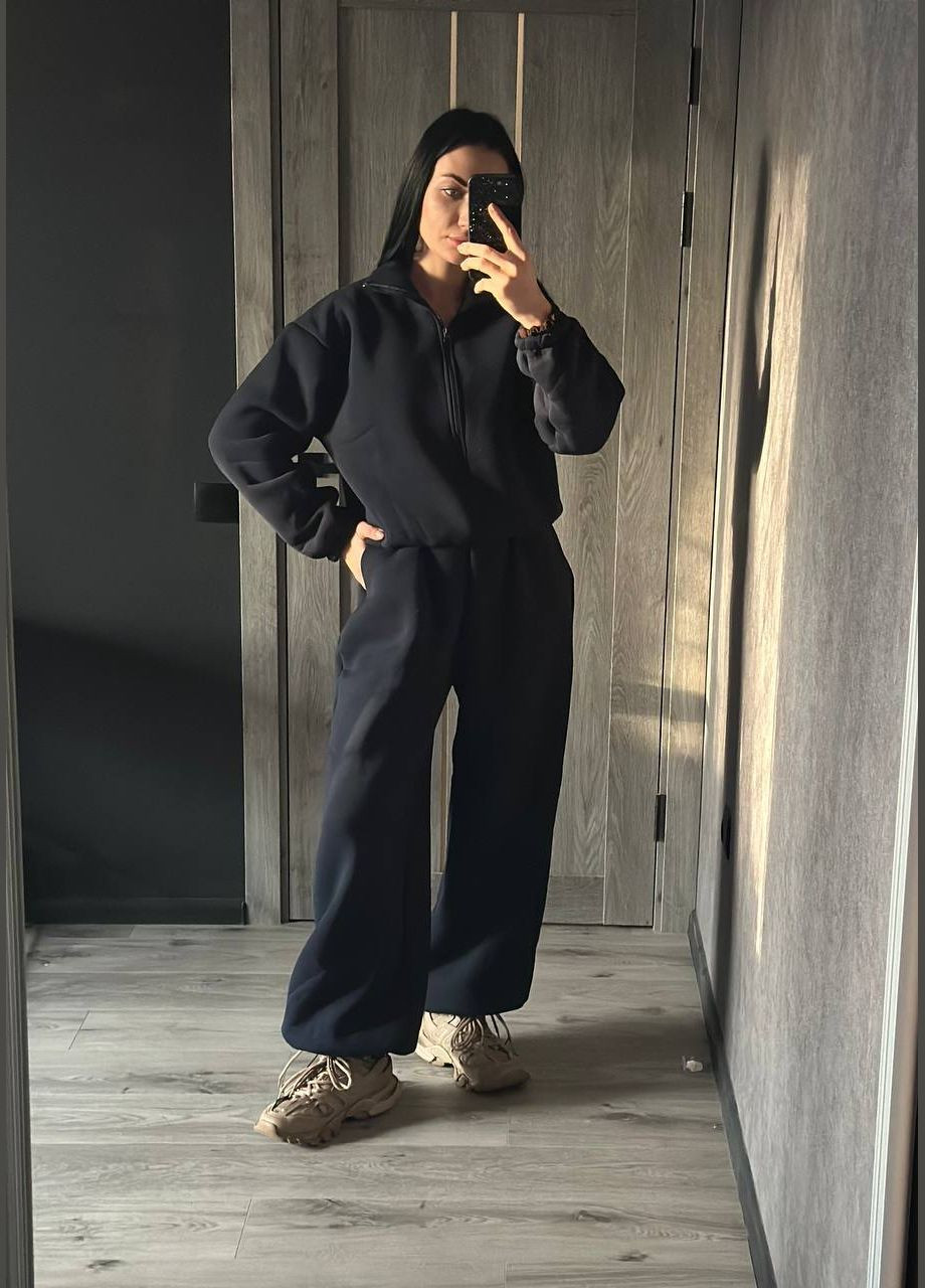 Жіночий комбінезон No Brand комбінезон-брюки темно-синій спортивний, повсякденний, кежуал фліс, тринитка