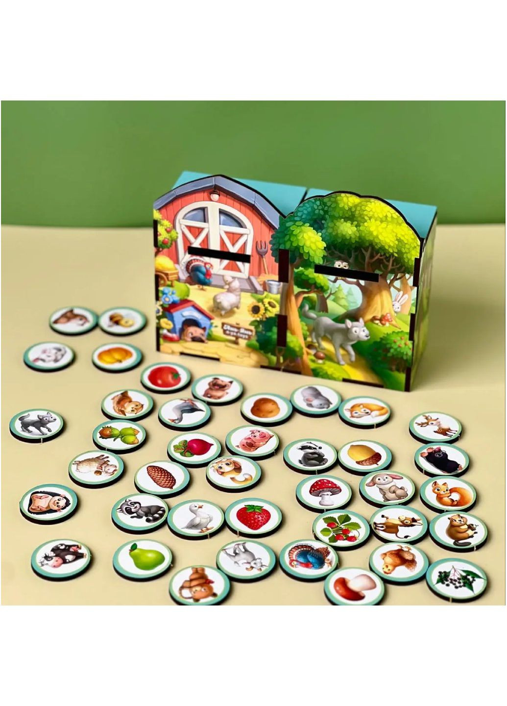 Дерев'яний сортер-комодик "Дикі та свійські тварини". Розвиваюча гра для дітей від 3 років ПСФ021 Ubumblebees (289458386)