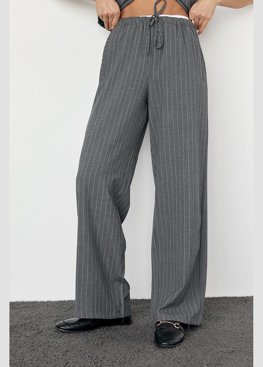 Жіночі брюки в смужку з гумкою на талії - темно-сірий Lurex (277358333)
