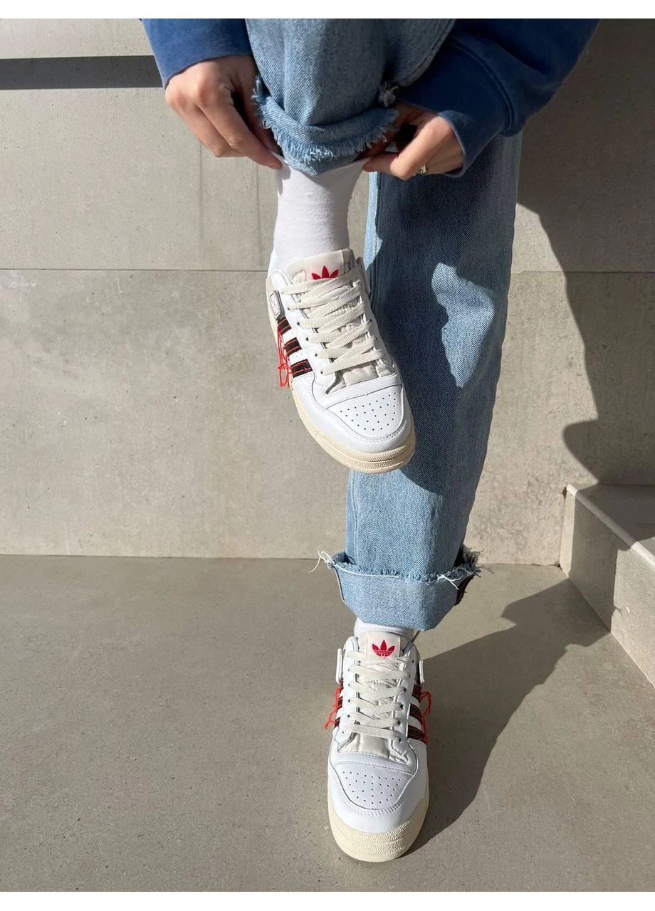 Белые демисезонные кроссовки мужские adidas low 84 forum white/red адидас форум белые No Brand