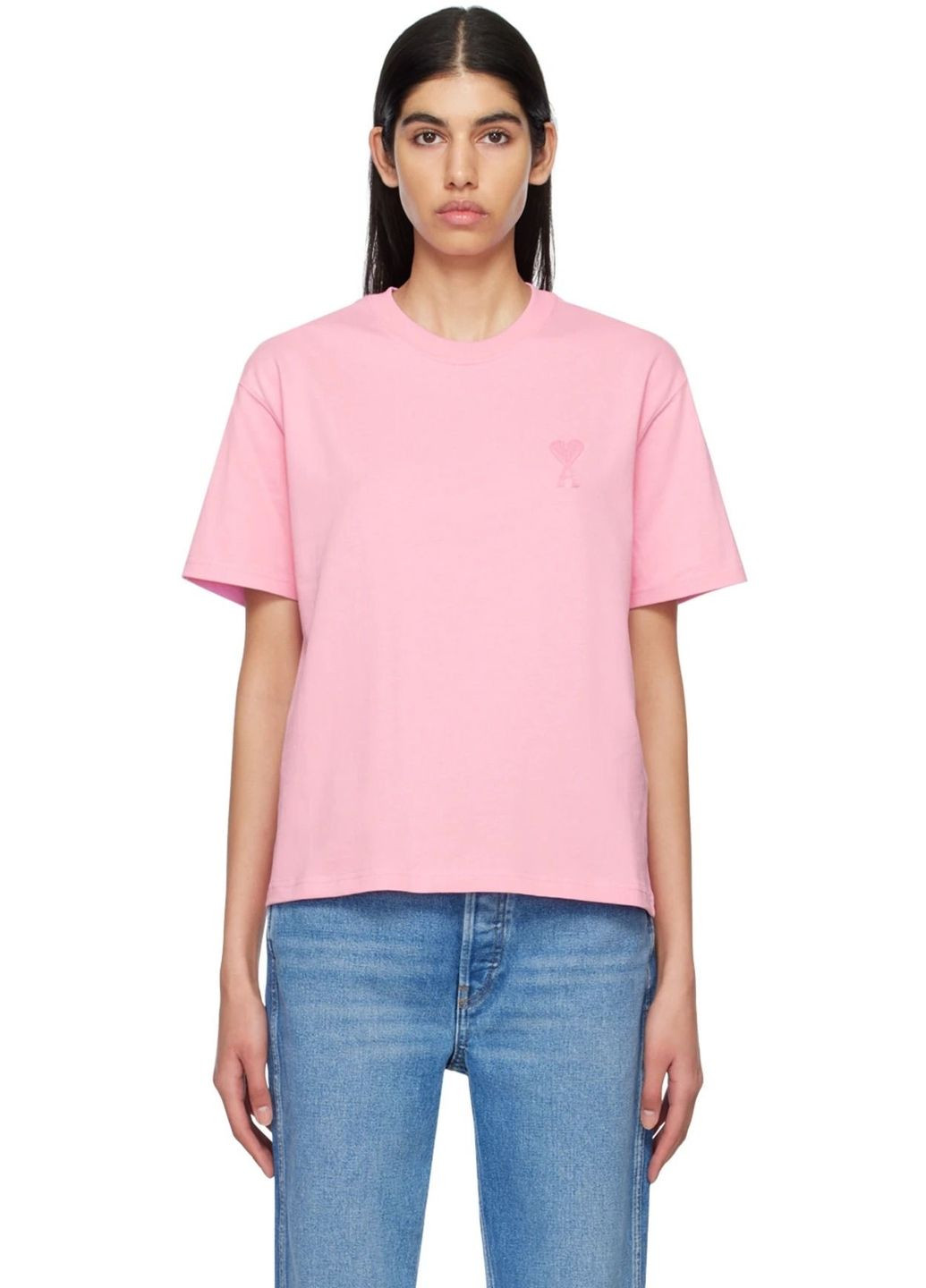Рожева футболка ami mattiussi ami paris розмір s рожевий з коротким рукавом No Brand