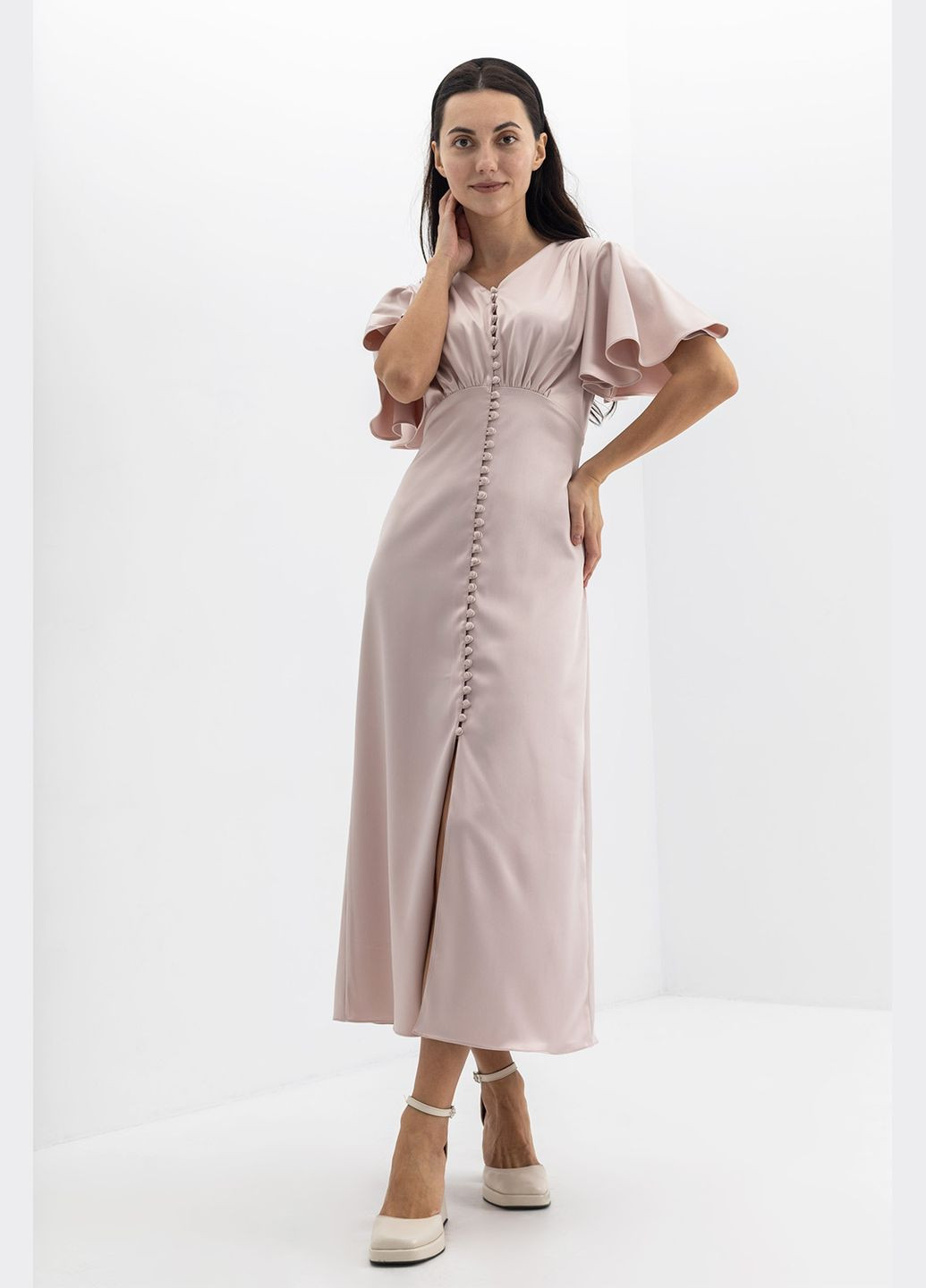 Светло-розовое праздничный женское платье «gleam» кремового цвета Lana Bryk однотонное