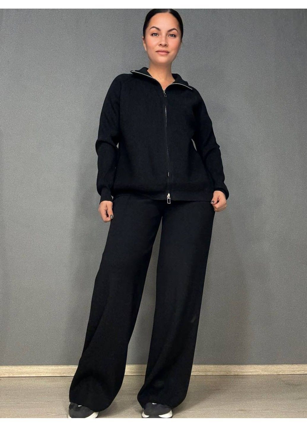 Костюм женский Joy one 382 вязаный брюки с кофтой на молнии черный No Brand (366421030)