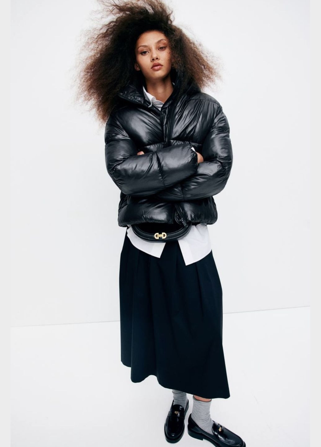 Черная зимняя зимняя куртка H&M PUFFER