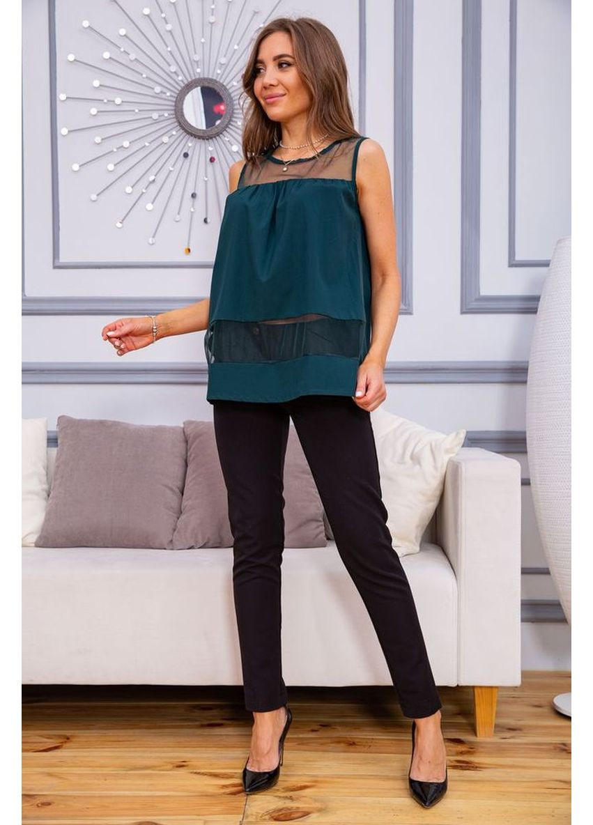 Темно-зелена літня шифонова блуза, з сіткою темно-зеленого кольору, 172r015 Ager