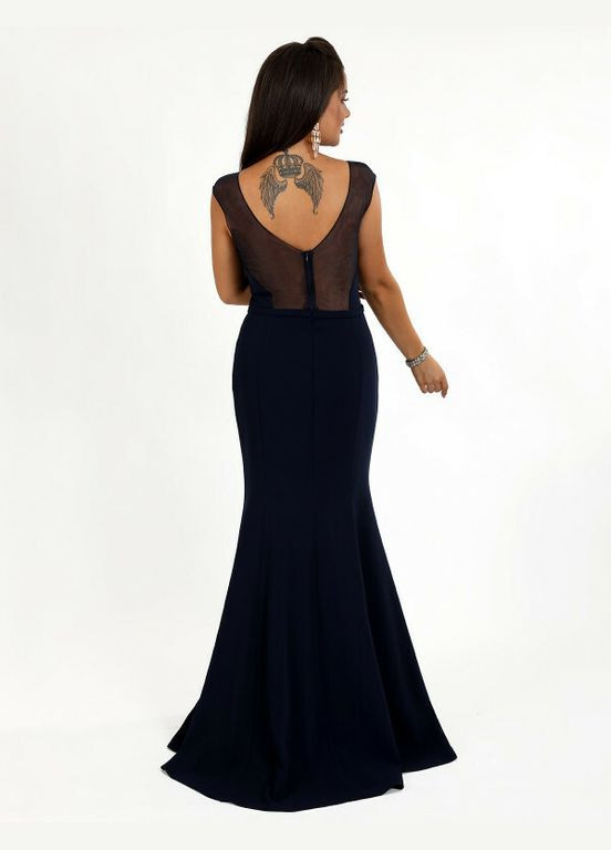 Комбинированное платье женское синее вечернее mkeng2286 Modna KAZKA