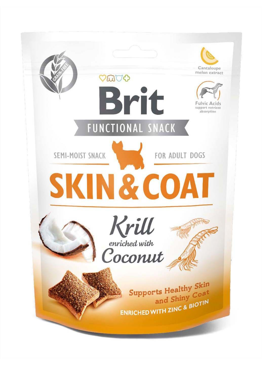 Ласощі для собак Skin&Coat криль з кокосом 150 г Brit Care (285779064)