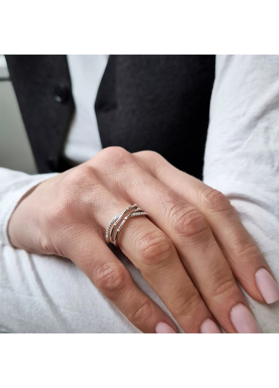 Серебряное кольцо с Белыми Камнями 16.5 размер серебро 925 пробы Родированное 4667к 2.40г Nobrand (370438661)