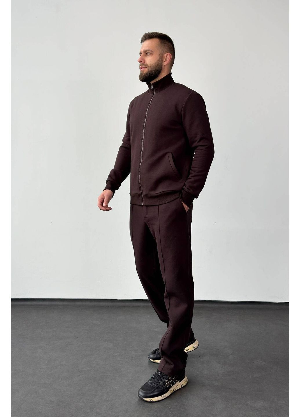 Коричневый демисезонный спортивный костюм на флисе (кофта, брюки), цвет коричневый Nenka