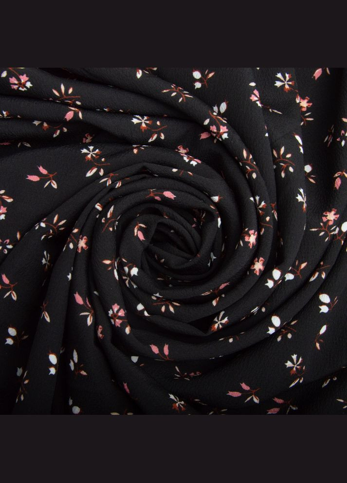 Ткань плательная креп 150 см 110 г/м2 легкая, для платьев, юбок, брюк, аксессуаров цветочки черная IDEIA (339067193)