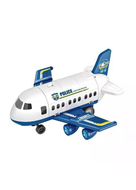 Ігровий набір-трансформер WinTek Поліцейський літак-штаб з функцією трансформації, 2 металевими машинками, арт 40079 Блакитний No Brand (371194918)