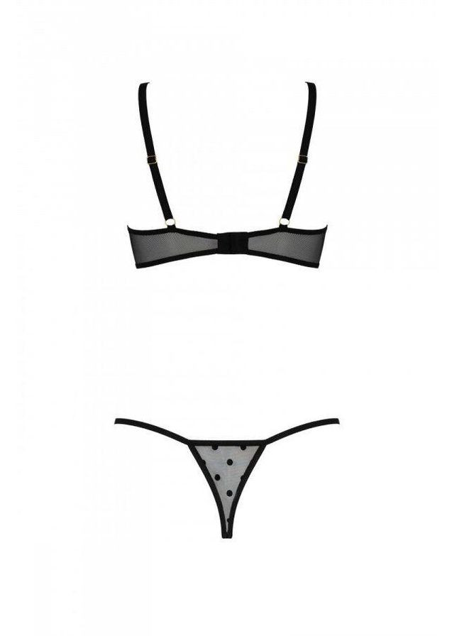 Чорний демісезонний еротичний комплект marina set with open bra, s/m, black, відкриті чашки Passion