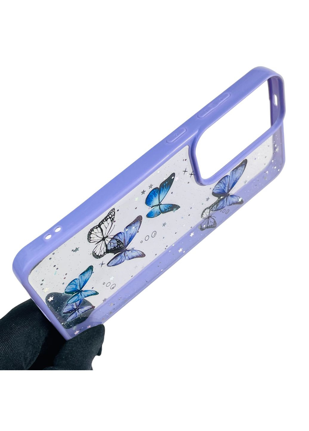 Чохол для Galaxy S25 Plus (SM-S936B) з блискітками з метеликами на самсунг с25 плюс бузковий Samsung (366387101)