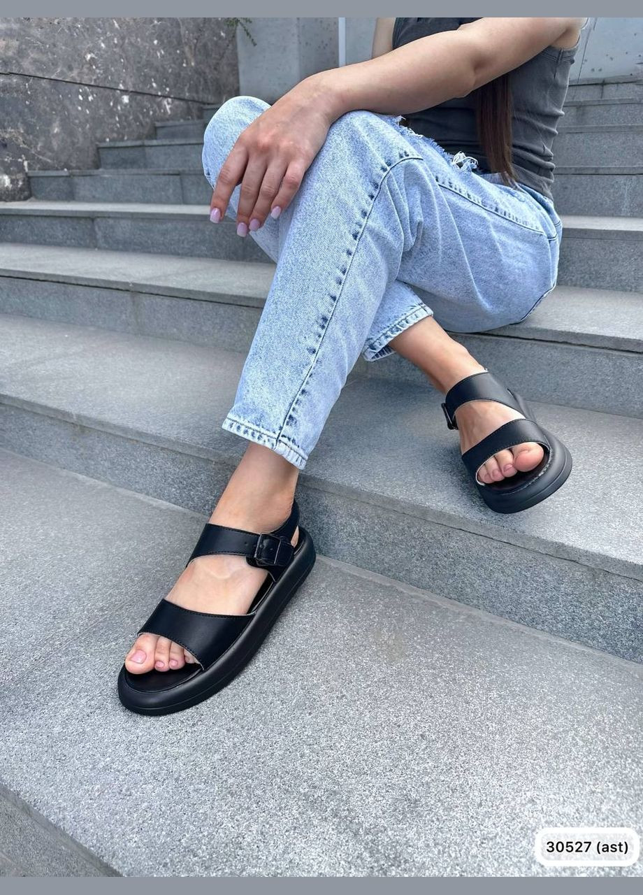 Жіночі шкіряні босоніжки натуральна шкіра чорний колір No Brand (295287992)