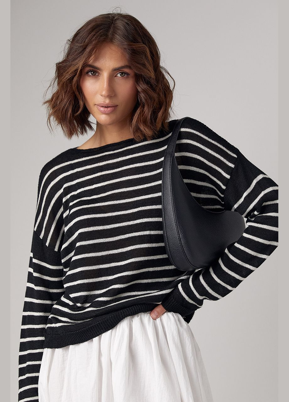 Чорний демісезонний жіночий смугастий лонгслів із розрізами на плечах - бежевий колір, one size (sku_241048) No Brand