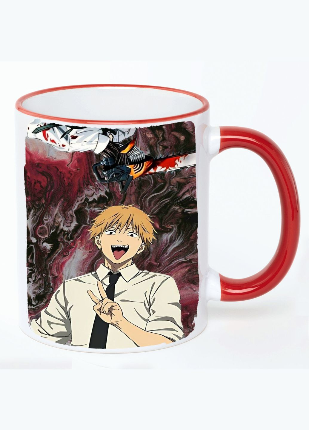 Чашка Людина-бензопила Аніме #008 (кухоль, кухоль) Біла з Червоною ручкою 330 мл No Brand (322716809)