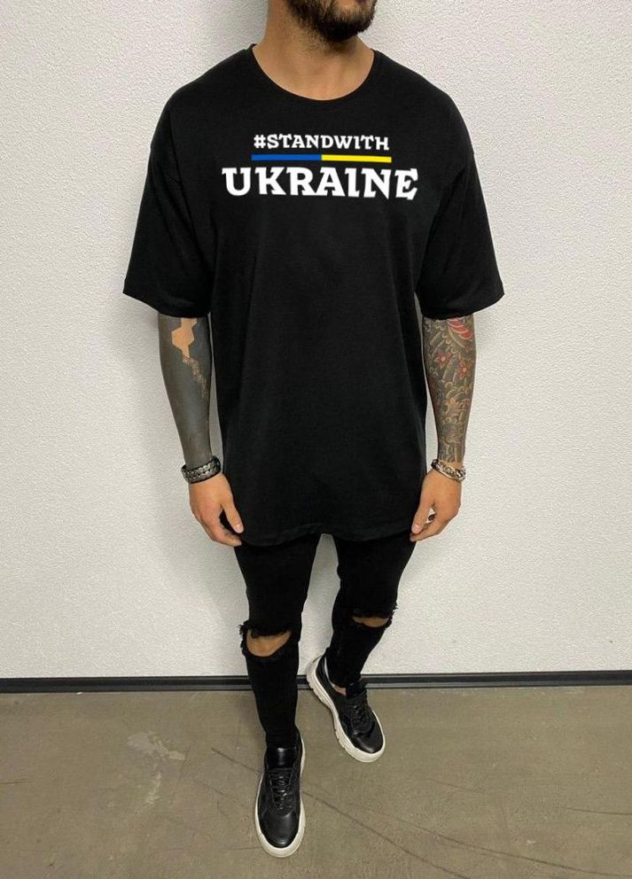 Чорна чорна літня легка чоловіча оверсайз футболка з принтом No Brand