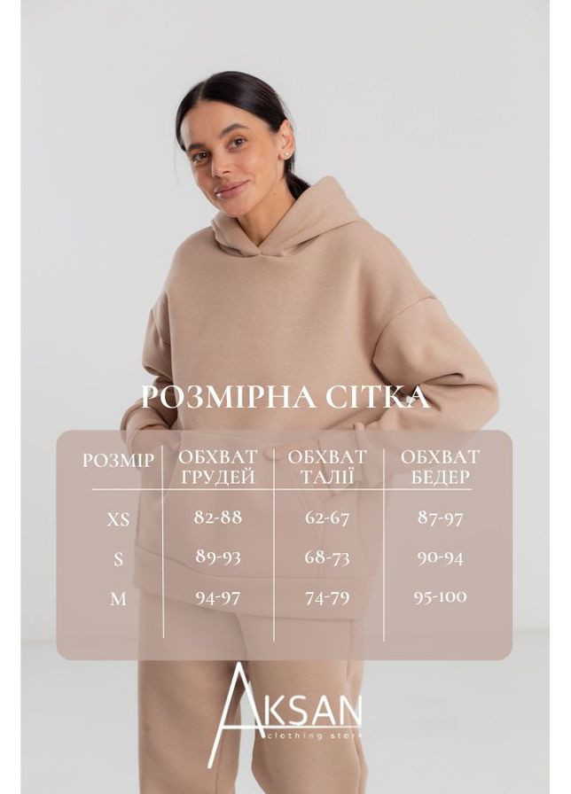 Теплий спортивний костюм жіночий зимовий на трикотажі худі та штани джогери 23.2129 44( ) темно бежевий AKSAN (308022589)