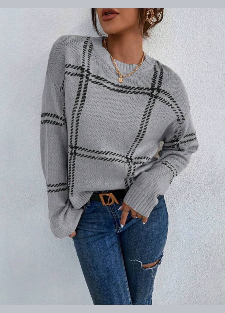 Серый демисезонный свитер оversize акрил/шерсть No Brand