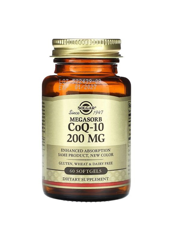 Коензим Q-10, 200 мг, Megasorb CoQ-10,, 60 гелевих капсул Solgar (324104203)