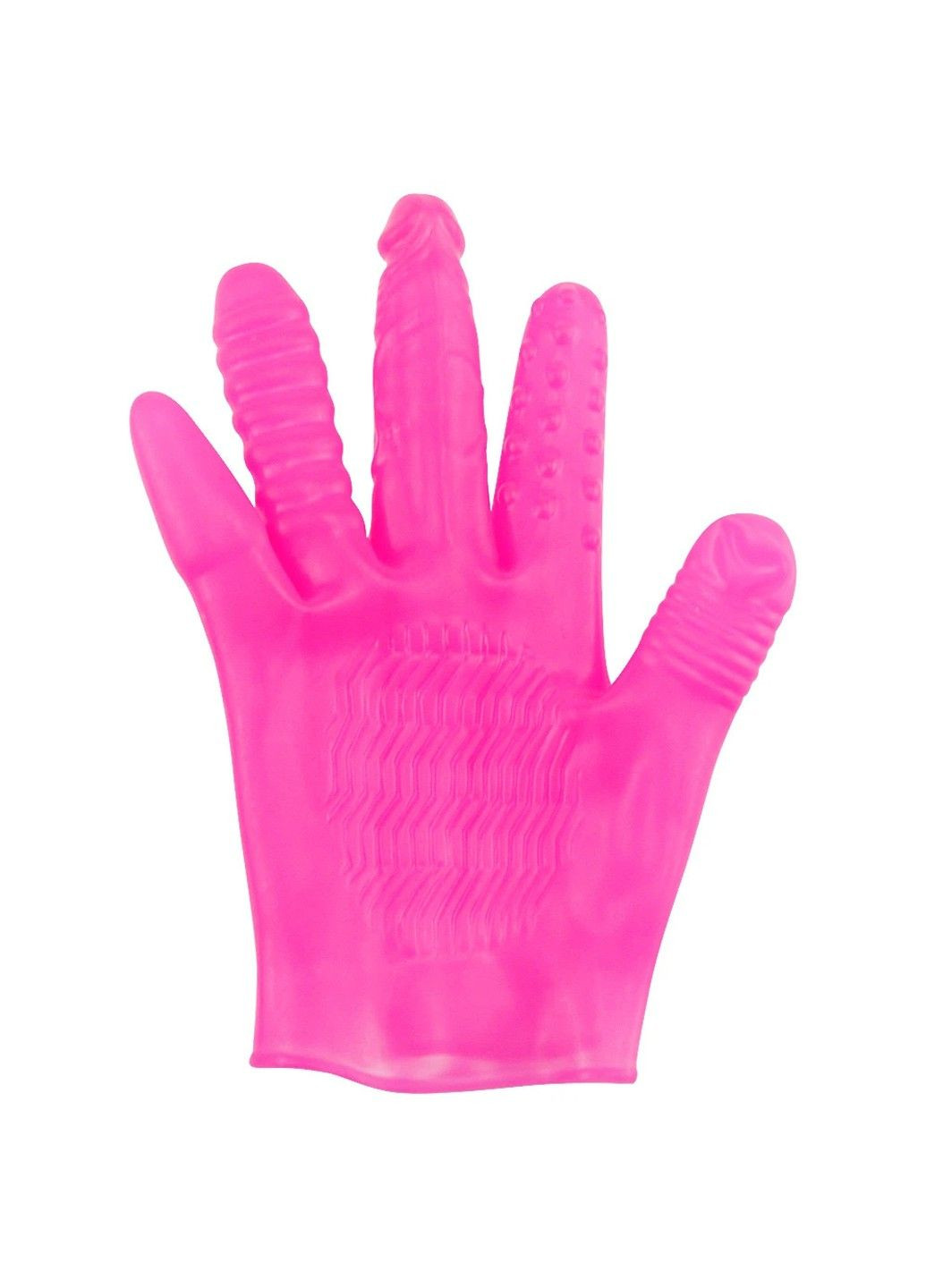 Розовая рельефная вибро-перчатка для анально-вагинальной стимуляции We Love (292555723)