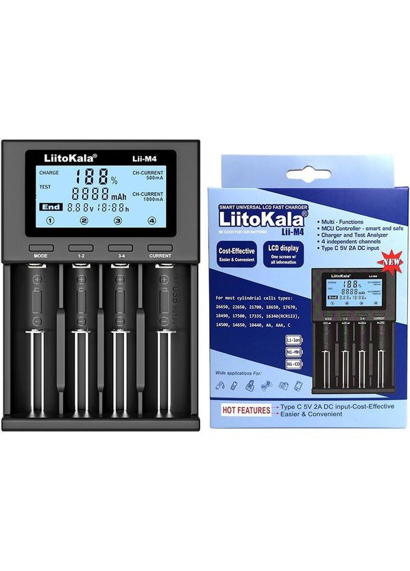Зарядное устройство для Lii-M4, 4x(Lion/NiMH/NiCd), Power Bank, discharge function, display LiitoKala (334116027)