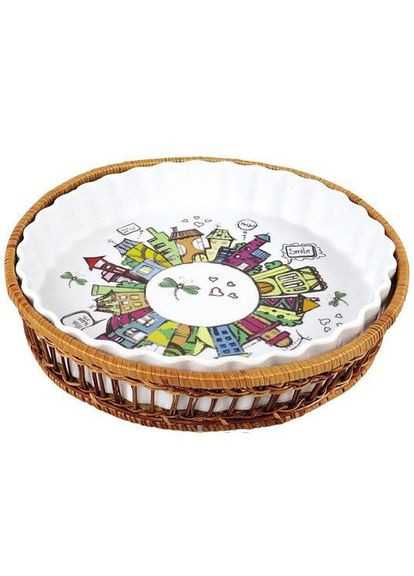 Форма для выпечки 2,1л круглая керамическая посуда для запекания сервировка в ротанговой корзине Kamille (368977920)
