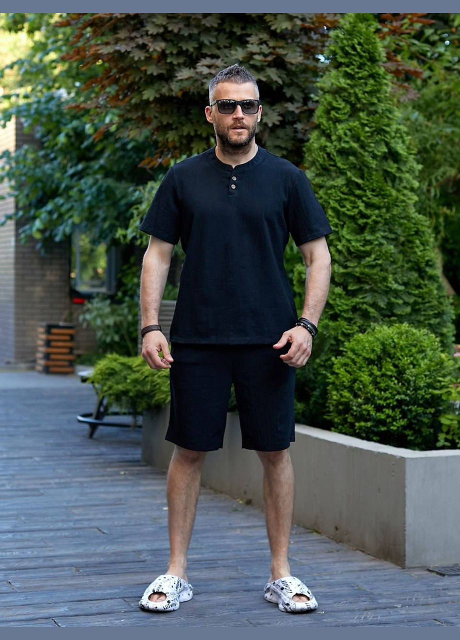 Чорний літній костюм чоловічий з шортами No Brand