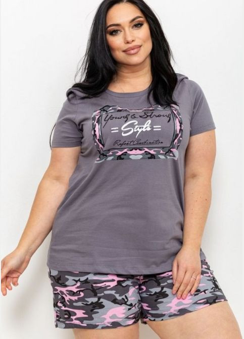Сіра всесезон жіноча піжама футболка + шорти No Brand