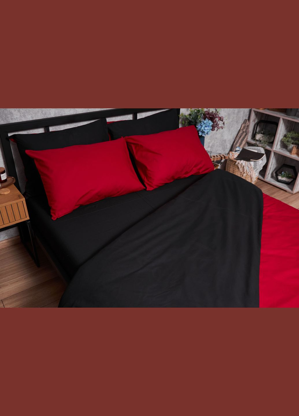 Комплект постельного белья Бязь Gold Люкс двуспальный 175х210 наволочки 2х70х70 (MS-820003157) Moon&Star Cherry Black (288043750)