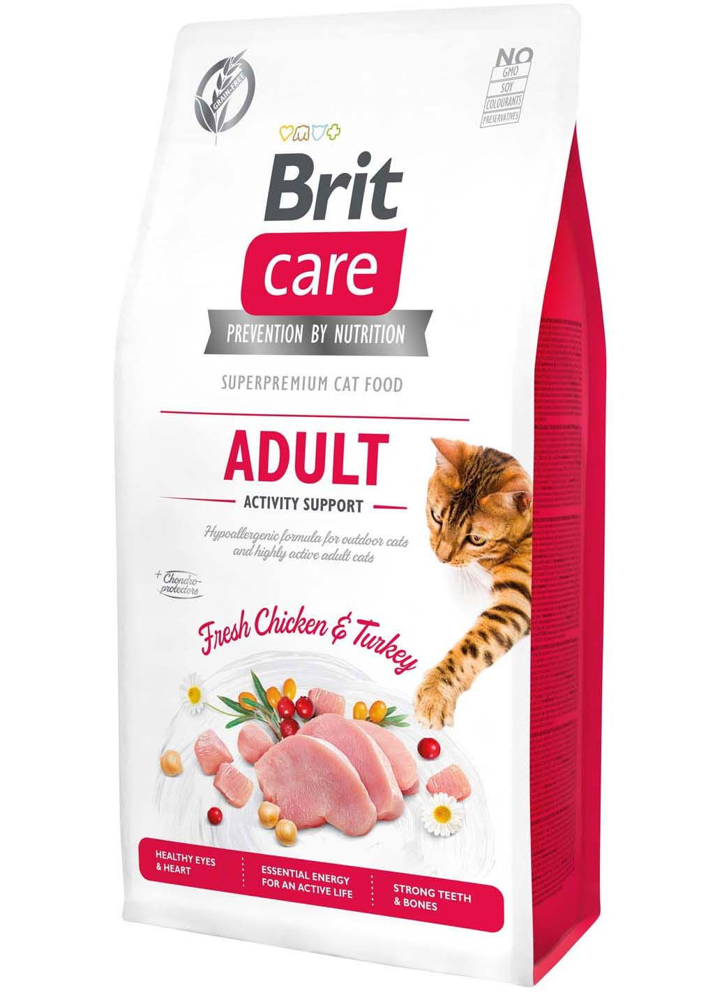 Сухой корм для кошек живущих на улице Cat GF Adult Activity Suppor с курицей и индейкой 7 кг Brit Care (286472721)