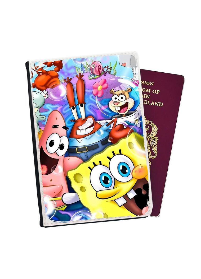 Портмоне - Обложка на паспорт, автодокументы с отсеками Губка Боб #006 Черный No Brand (317552808)