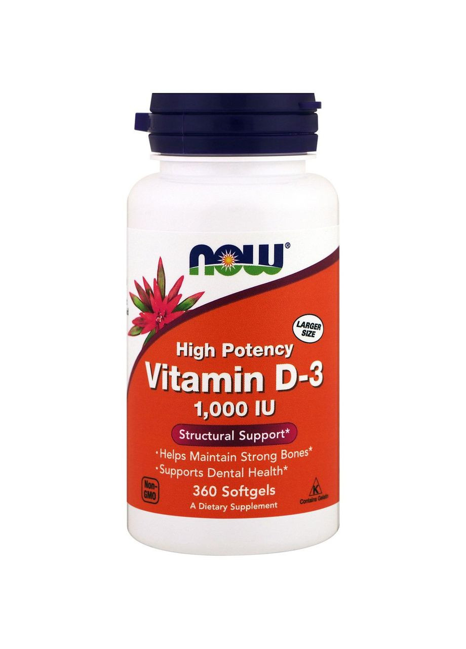 Вітамін Д3, Vitamin D-3,, 1000 МО, 360 капсул Now Foods (364312930)