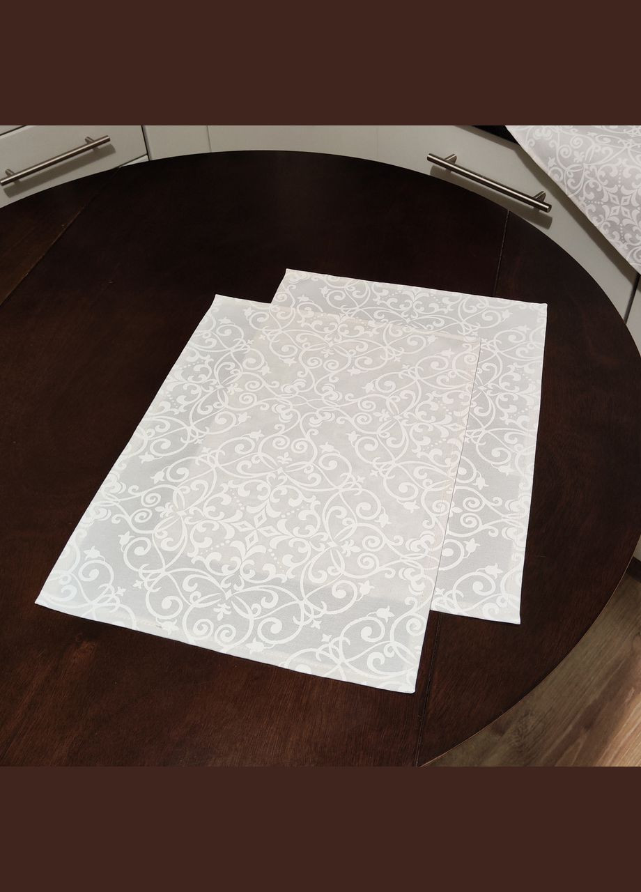 Серветка під тарілку прямокутна біла, серветка підтарільник (набір з 2 серветок) "Класика біло-бежева" Maystat (340673229)