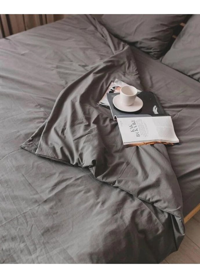 Постельное белье семейное Home Вареный хлопок 20471 160х215х2 см темно-серое DUSHKA (336327686)