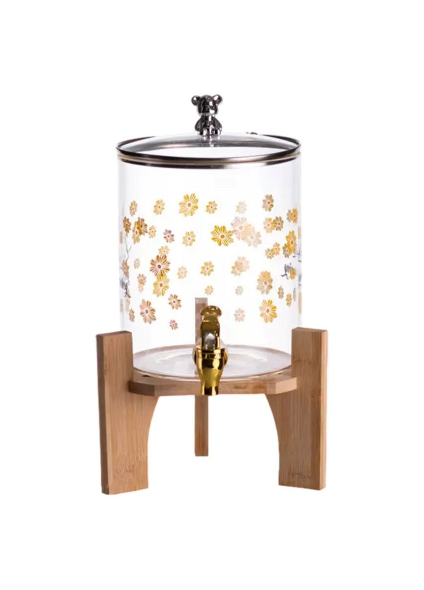 Лимонадница с краном на деревянной подставке 3.6 л. стеклянная лимонадница диспенсер для напитков HP-34-17. Yiwu (347628895)