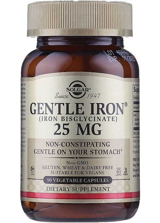 Пищевая добавка "Gentle Iron", 25 мг Gentle Iron 90шт (863282-118383) Solgar (368632594)