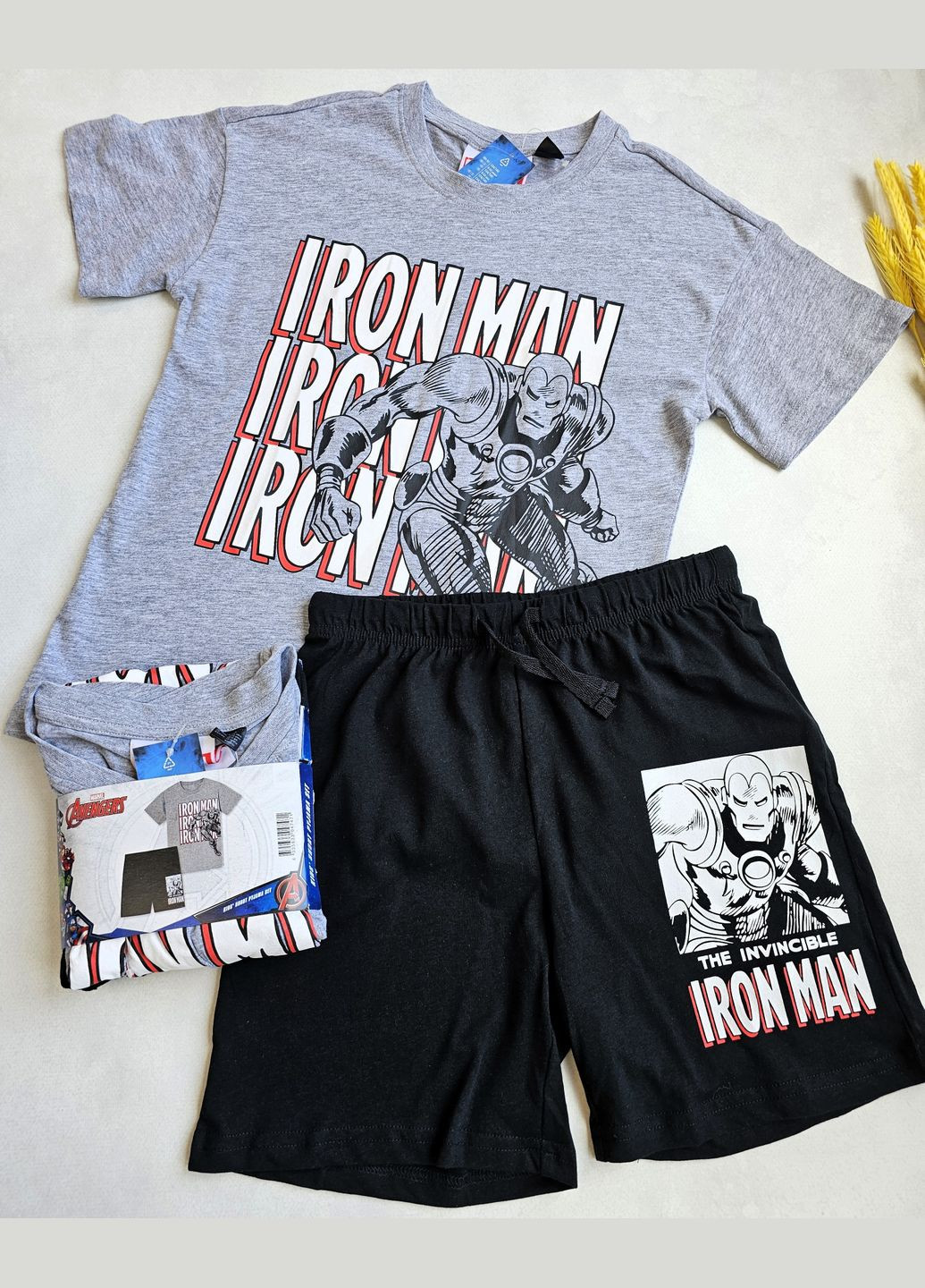 Сіра всесезон дитяча піжама футболка та шорти для хлопчика Lupilu Піжама