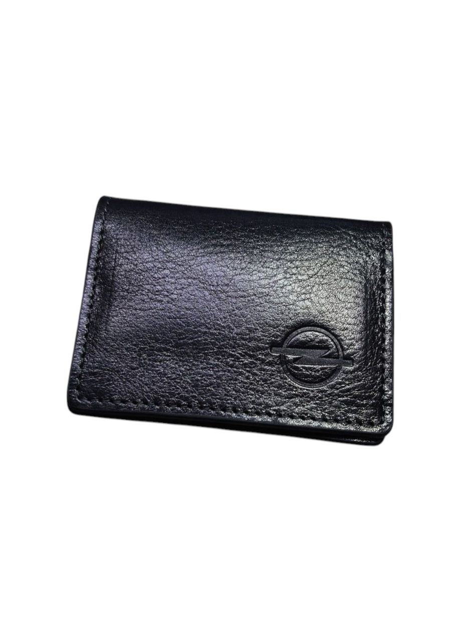 Картхолдер на права тех. паспорт ID паспорт удостоверение 100х70х15 глянцевая кожа черная Opel (331018360)