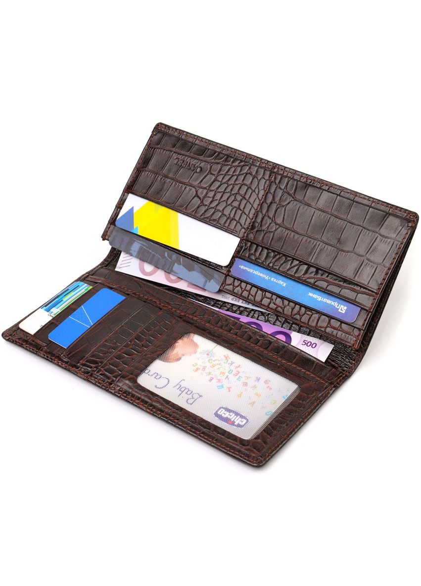 Вертикальный бумажник без застежки из натуральной кожи с тиснением под крокодила 21905 Canpellini (329197141)